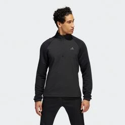 Adidas Statement 1/4 Zip Golf Sweater 11 Adidas Statement 1/4 Zip Golf Sweater -Golf Shirts Sales Adidas AW22 Fleece Quarter Zip Pullover HT1323 SWADI312 Black Model 1