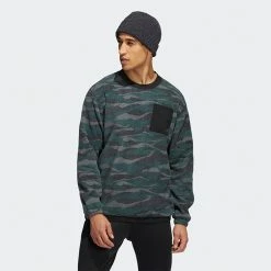 Adidas Texture Print Crew Golf Sweater 11 Adidas Texture Print Crew Golf Sweater -Golf Shirts Sales Adidas AW22 Texture Print Crewneck HF6523 SWADI320 Black Grey Six Shadow Green Model 1