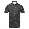 Adidas All Over Print Golf Polo Shirt -Golf Shirts Sales Adidas AW22 Allover Print Polo Shirt HF9045 SHADI689 Black White Grey Three Front