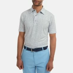 FootJoy Digital Camo FJ Print Lisle Golf Polo Shirt -Golf Shirts Sales FootJoy SS22 Digital Camo FJ Print Lisle Golf Polo Shirt Grey 88438 Front model 1