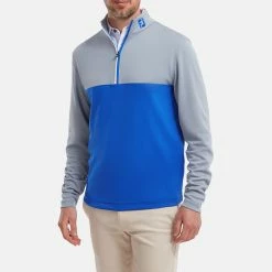 FootJoy Colour Blocked Chill-Out 1/2 Zip Golf Pullover 11 FootJoy Colour Blocked Chill-Out 1/2 Zip Golf Pullover -Golf Shirts Sales FootJoy SS22 Colour Blocked Chill Out 1 2 Zip Golf Sweater Dove Grey Royal 88403 model 1