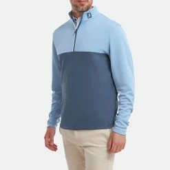 FootJoy Colour Blocked Chill-Out 1/2 Zip Golf Pullover 11 FootJoy Colour Blocked Chill-Out 1/2 Zip Golf Pullover -Golf Shirts Sales FootJoy SS22 Colour Blocked Chill Out 1 2 Zip Golf Sweater Dusk Blue Ink 88402 model 1