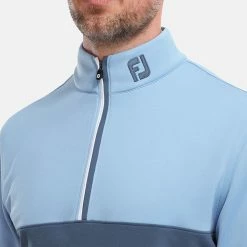 FootJoy Colour Blocked Chill-Out 1/2 Zip Golf Pullover 12 FootJoy Colour Blocked Chill-Out 1/2 Zip Golf Pullover -Golf Shirts Sales FootJoy SS22 Colour Blocked Chill Out 1 2 Zip Golf Sweater Dusk Blue Ink 88402 model 2