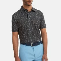 FootJoy Digital Camo FJ Print Lisle Golf Polo Shirt -Golf Shirts Sales FootJoy SS22 Digital Camo FJ Print Lisle Golf Polo Shirt Black 88437 Model 1