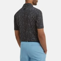 FootJoy Digital Camo FJ Print Lisle Golf Polo Shirt -Golf Shirts Sales FootJoy SS22 Digital Camo FJ Print Lisle Golf Polo Shirt Black 88437 Model 3