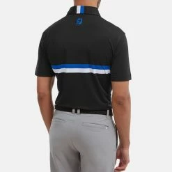 FootJoy Double Chest Band Pique Golf Polo Shirt 13 FootJoy Double Chest Band Pique Golf Polo Shirt -Golf Shirts Sales FootJoy SS22 Double Chest Band Pique Golf Polo Shirt Black Cobalt White 88441 model 3