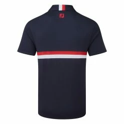 FootJoy Double Chest Band Pique Golf Polo Shirt -Golf Shirts Sales FootJoy SS22 Double Chest Band Pique Golf Polo Shirt Navy Red White 88440 Back