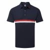 FootJoy Double Chest Band Pique Golf Polo Shirt -Golf Shirts Sales FootJoy SS22 Double Chest Band Pique Golf Polo Shirt Navy Red White 88440 Front