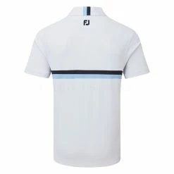 FootJoy Double Chest Band Pique Golf Polo Shirt -Golf Shirts Sales FootJoy SS22 Double Chest Band Pique Golf Polo Shirt White Navy Light Blue 88443 back