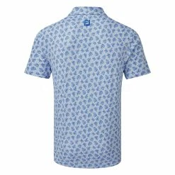 FootJoy Shadow Palm Print Pique Golf Polo Shirt -Golf Shirts Sales FootJoy SS22 Shadow Palm Print Pique Golf Polo Shirt Dove Grey Royal 88376 Back