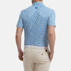 FootJoy Shadow Palm Print Pique Golf Polo Shirt -Golf Shirts Sales FootJoy SS22 Shadow Palm Print Pique Golf Polo Shirt Dove Grey Royal 88376 model 3