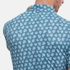 FootJoy Shadow Palm Print Pique Golf Polo Shirt 12 FootJoy Shadow Palm Print Pique Golf Polo Shirt -Golf Shirts Sales FootJoy SS22 Shadow Palm Print Pique Golf Polo Shirt Ink Dusk Blue 88375 model 2