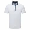 FootJoy Tossed Tulip Trim Pique Golf Polo Shirt -Golf Shirts Sales FootJoy SS23 Tossed Tulip Trim Pique Polo Shirt 80024 SHFOO230 S White Navy Front
