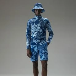 Jlindeberg J.Lindeberg Emanuel Print 1/4 Zip Golf Sweater -Golf Shirts Sales J.Lindeberg AW22 Emanuel Print Mid Layer GMJS07417 0470 SWLIN088 Hibiscus BlueNavy PeonyWhite Model 1