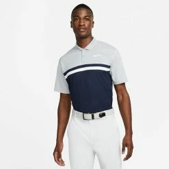 Nike Dry Victory Colourblock Golf Polo Shirt 11 Nike Dry Victory Colourblock Golf Polo Shirt -Golf Shirts Sales Nike SS22 Dry Victory Colourblock Golf Polo Shirt DH0845 077 M Smoke Grey Obsidian White model 1