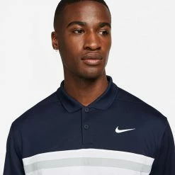 Nike Dry Victory Colourblock Golf Polo Shirt 12 Nike Dry Victory Colourblock Golf Polo Shirt -Golf Shirts Sales Nike SS22 Dry Victory Colourblock Golf Polo Shirt DH0845 451 M Obsidian White Smoke Grey Model 2