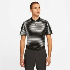 Nike Dry Victory Stripe Golf Polo Shirt -Golf Shirts Sales Nike SS22 Dry Victory Stripe Golf Polo Shirt DH0829 010 M Black White model 1
