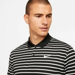 Nike Dry Victory Stripe Golf Polo Shirt -Golf Shirts Sales Nike SS22 Dry Victory Stripe Golf Polo Shirt DH0829 010 M Black White model 2