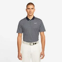 Nike Dry Victory Stripe Golf Polo Shirt -Golf Shirts Sales Nike SS22 Dry Victory Stripe Golf Polo Shirt DH0829 451 M Obsidian White model 1