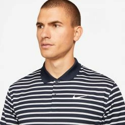 Nike Dry Victory Stripe Golf Polo Shirt -Golf Shirts Sales Nike SS22 Dry Victory Stripe Golf Polo Shirt DH0829 451 M Obsidian White model 2