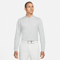 Nike Dry Victory Solid Long Sleeve Golf Polo Shirt 11 Nike Dry Victory Solid Long Sleeve Golf Polo Shirt -Golf Shirts Sales Nike Golf AW22 Dri Fit Victory Solid Long Sleeve Shirt DN2344 077 SHNIK818 Light Smoke Grey White Model 1