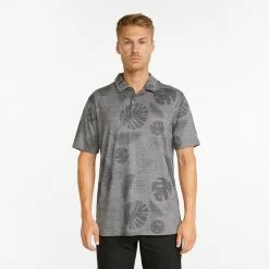 Puma Cloudspun Leaves 'n' Flowers Golf Polo Shirt -Golf Shirts Sales PUMA SS22 Cloudspun Leaves n Flowers Polo Shirt 532975 01 Code SHPUM610 M Quite Shade Heather model 1