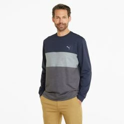 Puma Cloudspun Crew Golf Popover -Golf Shirts Sales Puma SS22 Cloudspun Crew Golf Popover Puma Navy Blazer Heather Quiet Shade Heather 535458 02 SWPUM264 Model 1