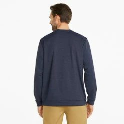 Puma Cloudspun Crew Golf Popover -Golf Shirts Sales Puma SS22 Cloudspun Crew Golf Popover Puma Navy Blazer Heather Quiet Shade Heather 535458 02 SWPUM264 Model 3