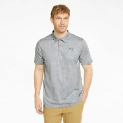 Puma Cloudspun Leaflet Golf Polo Shirt -Golf Shirts Sales Puma SS22 Cloudspun Leaflet Polo 535445 01 SHPUM652 Quiet Shade Heather Model 1