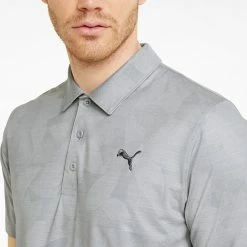 Puma Cloudspun Leaflet Golf Polo Shirt -Golf Shirts Sales Puma SS22 Cloudspun Leaflet Polo 535445 01 SHPUM652 Quiet Shade Heather Model 2