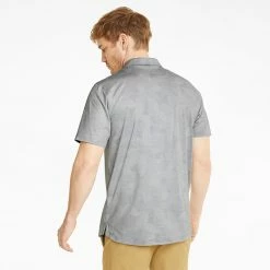Puma Cloudspun Leaflet Golf Polo Shirt -Golf Shirts Sales Puma SS22 Cloudspun Leaflet Polo 535445 01 SHPUM652 Quiet Shade Heather Model 3