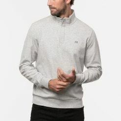 TravisMathew Cloud 2.0 1/4 Zip Golf Sweater 11 TravisMathew Cloud 2.0 1/4 Zip Golf Sweater -Golf Shirts Sales Travis Mathew SS22 Cloud Quaterzip 2.0 Sweater 1MS309 Code SWTRA013 Heather Light Grey Front model 1