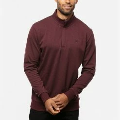 TravisMathew Cloud 2.0 1/4 Zip Golf Sweater 11 TravisMathew Cloud 2.0 1/4 Zip Golf Sweater -Golf Shirts Sales Travis Mathew SS22 Cloud Quaterzip 2.0 Sweater 1MS309 Code SWTRA014 Heather Dark Red Model 1
