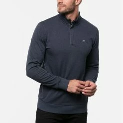 TravisMathew Cloud 2.0 1/4 Zip Golf Sweater 11 TravisMathew Cloud 2.0 1/4 Zip Golf Sweater -Golf Shirts Sales Travis Mathew SS22 Cloud Quaterzip 2.0 Sweater 1MS309 Code SWTRA015 Heather Blue model 1