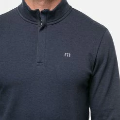 TravisMathew Cloud 2.0 1/4 Zip Golf Sweater 12 TravisMathew Cloud 2.0 1/4 Zip Golf Sweater -Golf Shirts Sales Travis Mathew SS22 Cloud Quaterzip 2.0 Sweater 1MS309 Code SWTRA015 Heather Blue model 2