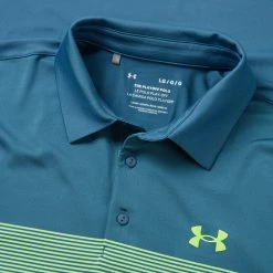 Underarmour Under Armour Playoff 3.0 Low Round Stripe Golf Polo Shirt -Golf Shirts Sales Under Armour SS23 Playoff 3.0 Low Round Stripe Polo Shirt 1378676 415 SHUND323 S Static Blue Still Water Lime Surge Detail