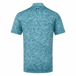 Underarmour Under Armour Playoff 3.0 Palm Sketch Stripe Golf Polo Shirt -Golf Shirts Sales Under Armour SS23 Playoff 3.0 Palm Sketch Polo Shirt 1378677 400 SHUND328 S Still Water Static Blue Black Back