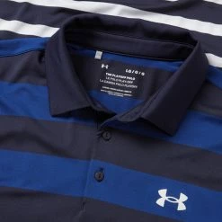 Golf Shirts Sales -Golf Shirts Sales Under Armour SS23 Playoff 3.0 Rugby YD Stripe Polo Shirt 1378676 411 SHUND320 S Midnight Navy Blue Mirage White Detail