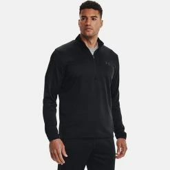 Underarmour Under Armour Fleece 1/2 Zip Golf Sweater -Golf Shirts Sales Under Armour AW20 Fleece 1 2 Zip Sweater 1357145 001 Code SWUND125 Black Model 1