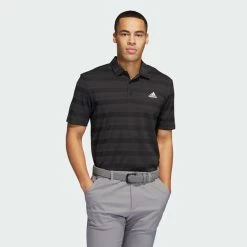 Adidas Two Colour Stripe Primegreen Golf Polo Shirt -Golf Shirts Sales adidas SS22 Two Colour Stripe Primegreen Golf Polo Shirt Black Grey Six HI5180 SHADI659 Model 1