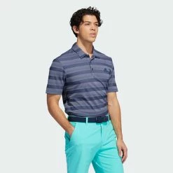 Adidas Two Colour Stripe Primegreen Golf Polo Shirt -Golf Shirts Sales adidas SS22 Two Colour Stripe Primegreen Golf Polo Shirt HI5181 M SHADI658 Navy White Model 3
