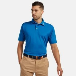 FootJoy Stretch Pique Solid Golf Polo Shirt -Golf Shirts Sales footjoy pique ss shirt ath 91817 cobalt Model 1